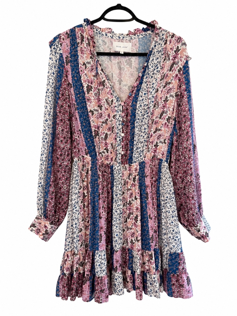 Dear John Patchwork Boho Ruffle Button Up Dress S Festival